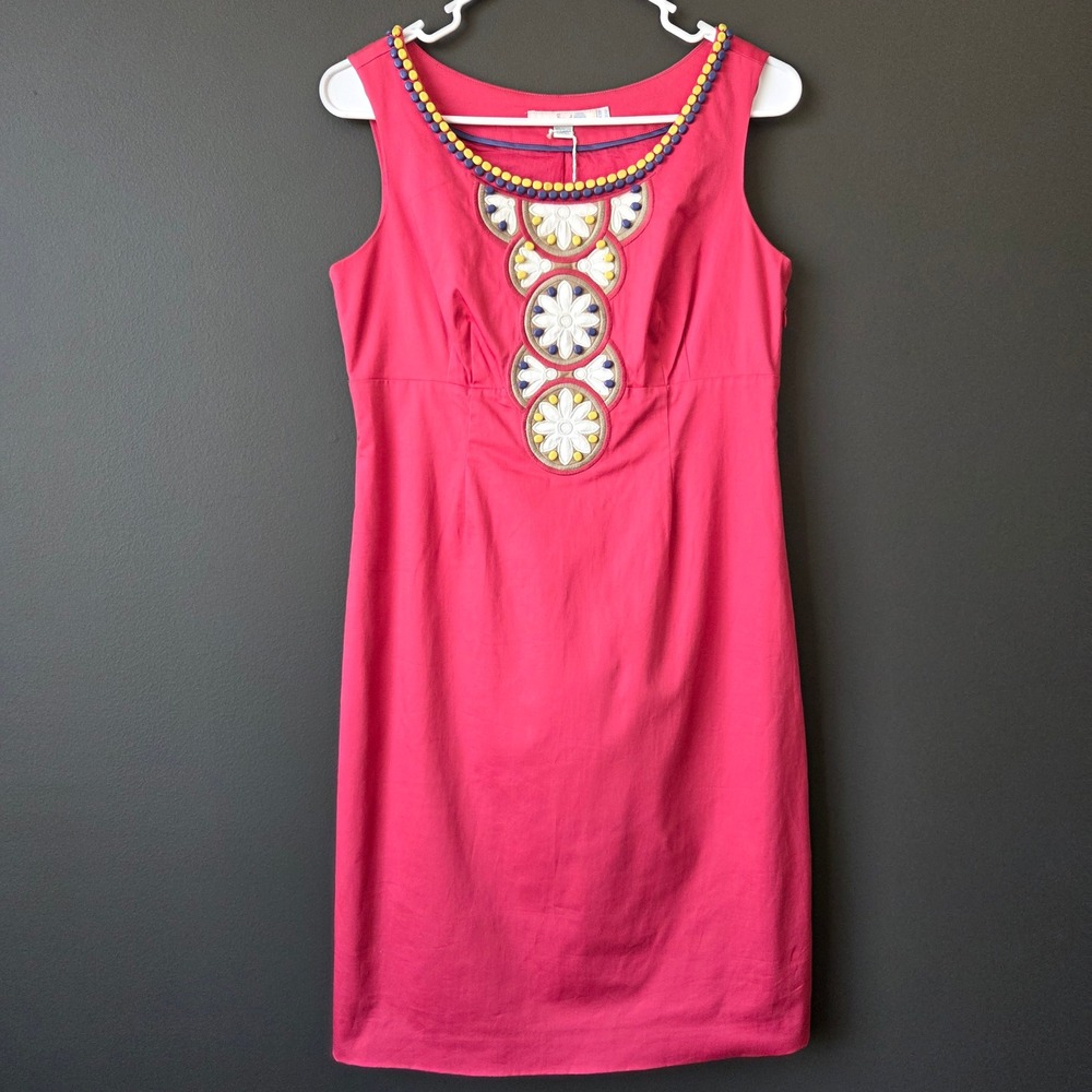 NWT Boden Pink Sleeveless Beaded Embroidered Sheath Dress Womens Size 6P Chic